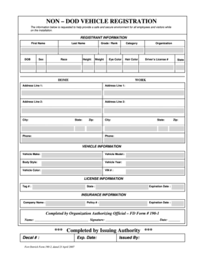 Non-DOD Vehicle Registration Form