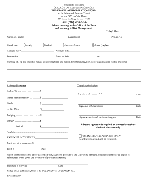 University of Miami Pre-Travel Authorization Form