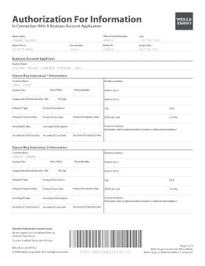 Authorization For Business Account Application