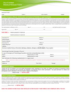 City of Carlsbad Medical Release Form