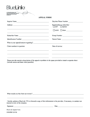 BlueLink TPA Appeal Form