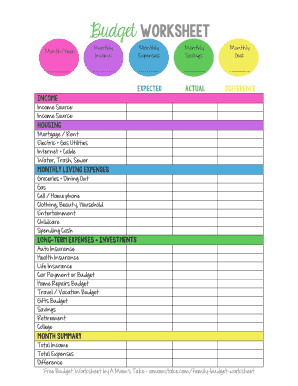 Budget Worksheet Pdf - Fill Online, Printable, Fillable, Blank | pdfFiller