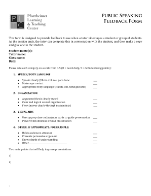 Public Speaking Feedback Form
