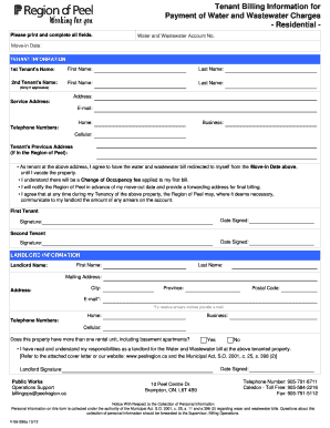 Tenant Billing Information for Water and Wastewater Charges