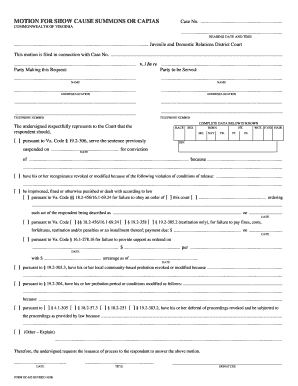 Motion for Show Cause Summons or Capias