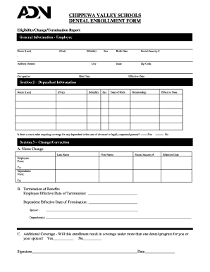 Chippewa Valley Schools Dental Enrollment Form