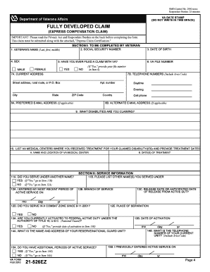 VA Form 21-526EZ Express Compensation Claim
