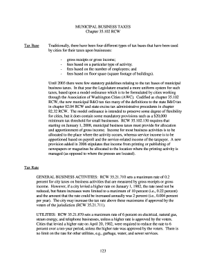 123 MUNICIPAL BUSINESS TAXES Chapter 35102 RCW Tax Base - dor wa