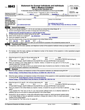 Form 8843 for Alien Individuals with Medical Condition