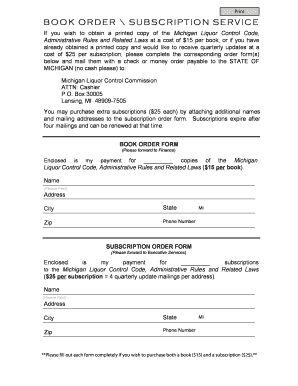 Michigan Liquor Control Code Subscription Order