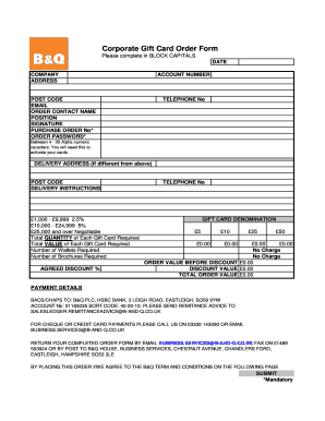 Corporate Gift Card Order Form