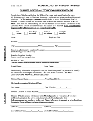 Columbia Public Schools User ID Setup and Technology Usage Agreement