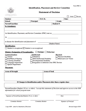 IPRC Statement of Decision Form