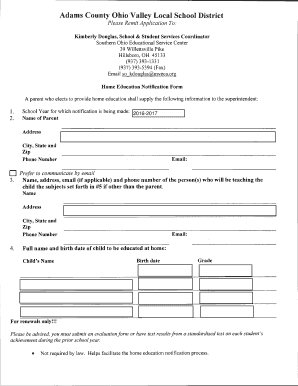 Ohio Home Education Notification Form