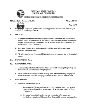 Montana State Hospital Admission History and Physical