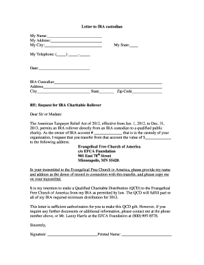 IRA Charitable Rollover Request Letter