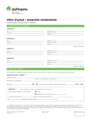 Offre d’achat – propriété résidentielle