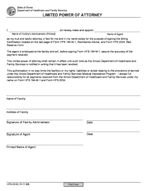 Illinois Limited Power of Attorney for Billing Certification