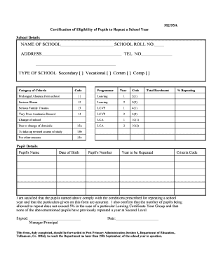 Certification of Eligibility to Repeat a School Year