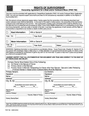 Rights of Survivorship Ownership Agreement for Boat and Motor