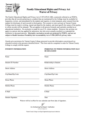 FERPA Waiver of Privacy Form