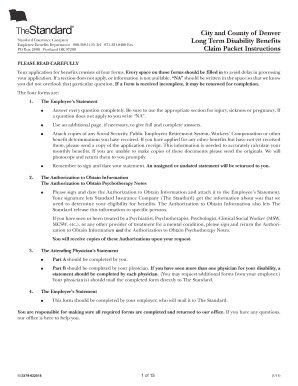Standard Insurance Long Term Disability Claim Packet