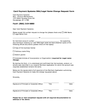 DBA/Legal Name Change Request Form