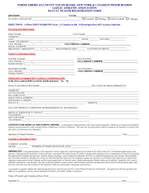 2012 CYC Player Registration Form