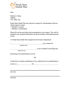 Peach State Health Plan Administrative Review Consent Form