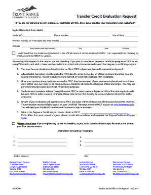 Transfer Credit Evaluation Request Form