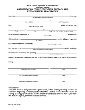 South Carolina Child Care Activity Authorization Form