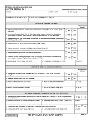 Special Program Screening Form
