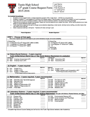 Tustin High School Course Request Form