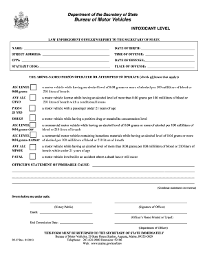 Maine Intoxicant Level Law Enforcement Report