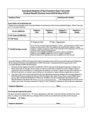 Associated Students SFSU Medical Benefit Election Form