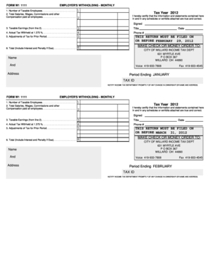 Form W1 1111 Employer's Withholding Monthly