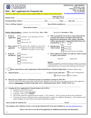 2016-2017 Graduate Financial Aid Application