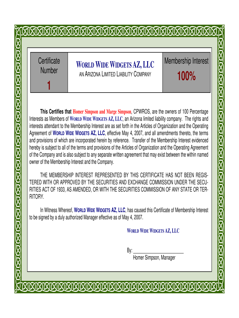 Llc Certificate Template Word - Fill Online, Printable, Fillable Intended For Llc Membership Certificate Template