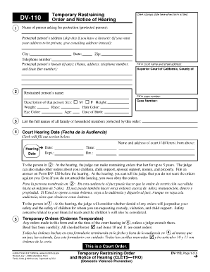 California Temporary Restraining Order DV-110