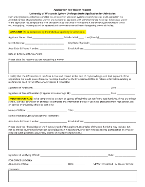 University of Wisconsin Application Fee Waiver Request