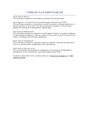 Fillable Online cms TYPES OF CLIA CERTIFICATES - cms Fax Email Print ...