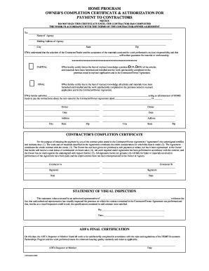 Home Program Owner's Completion Certificate