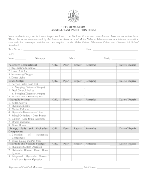 City of Moscow Annual Taxi Inspection Form