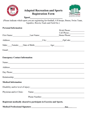 sports team registration form