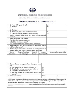 Plate Glass Insurance Proposal Form