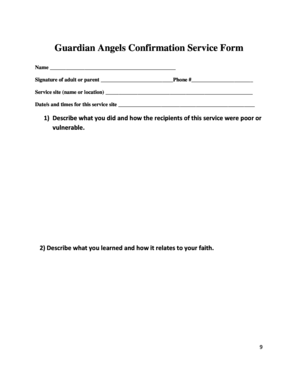 Guardian Angels Confirmation Service Form