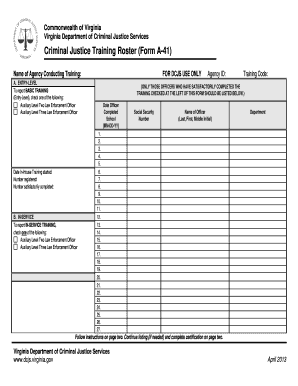 Virginia Criminal Justice Training Roster Form A-41