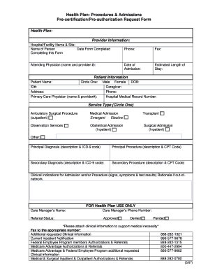 Health Plan Pre-certification Form