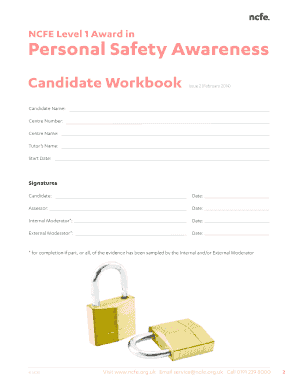 NCFE Level 1 Award in Personal Safety Awareness Candidate Workbook