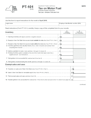 New York State Motor Fuel Tax Form PT-101